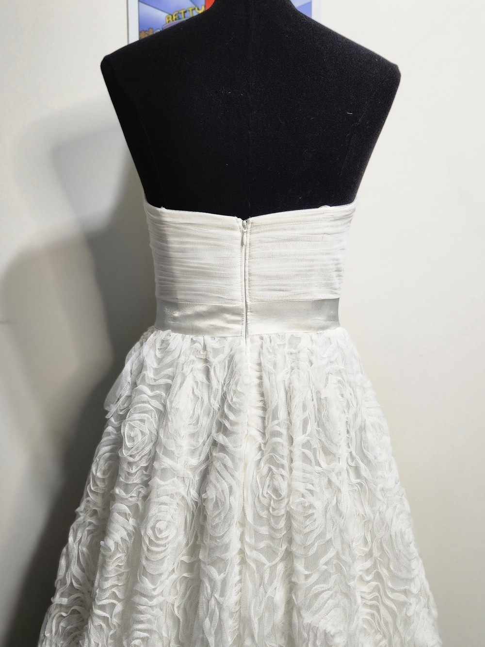 Adrianna Papell White Strapless Rosette Ball Gown with Jeweled Belt - Picture 5 of 10